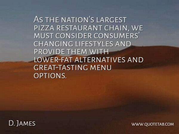 D. James Quote About Changing, Consider, Largest, Lifestyles, Menu: As The Nations Largest Pizza...