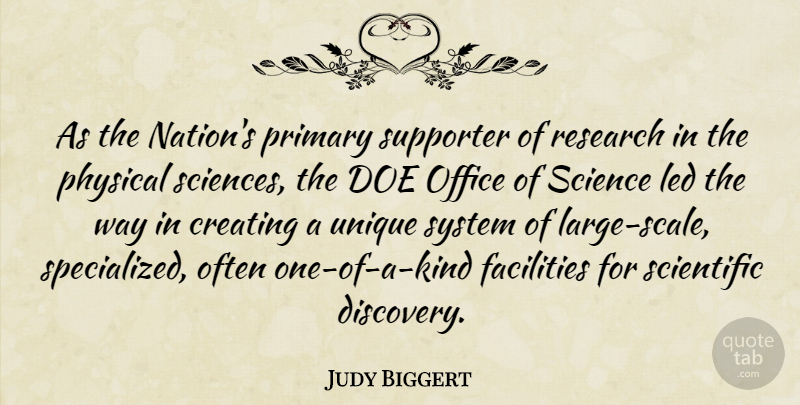 Judy Biggert Quote About Unique, Discovery, Creating: As The Nations Primary Supporter...
