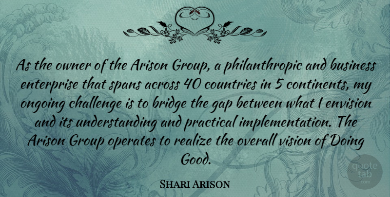 Shari Arison Quote About Country, Bridges, Understanding: As The Owner Of The...