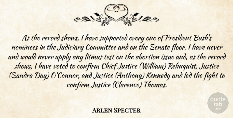 Arlen Specter Quote About Abortion, Apply, Chief, Committee, Confirm: As The Record Shows I...