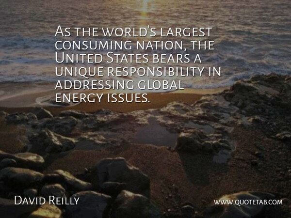 David Reilly Quote About Addressing, Bears, Consuming, Energy, Global: As The Worlds Largest Consuming...