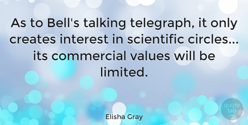 Elisha Gray Quote About Commercial, Creates, Interest, Scientific, Talking: As To Bells Talking Telegraph...