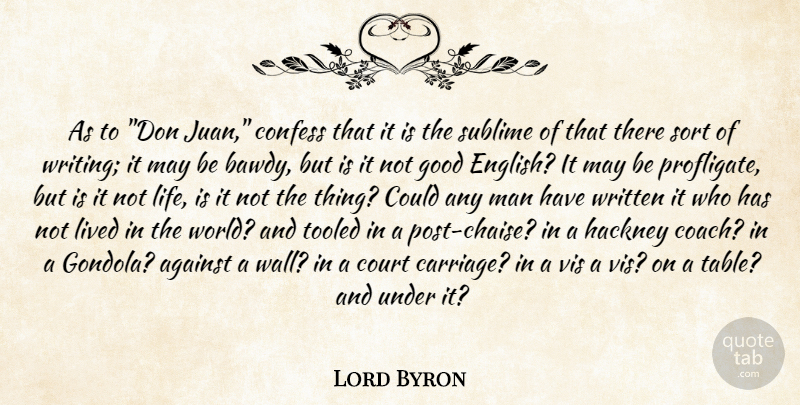 Lord Byron Quote About Against, Confess, Court, Good, Lived: As To Don Juan Confess...