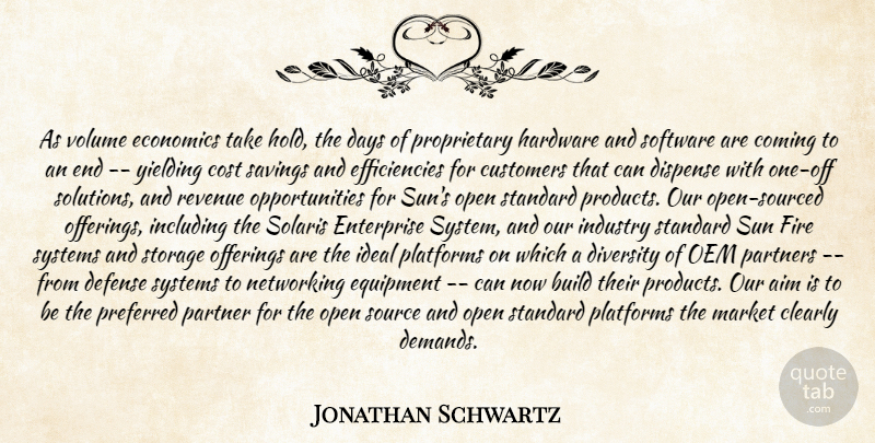 Jonathan Schwartz Quote About Aim, Build, Clearly, Coming, Cost: As Volume Economics Take Hold...