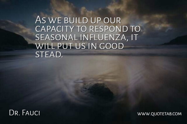 Dr. Fauci Quote About Build, Capacity, Good, Respond: As We Build Up Our...
