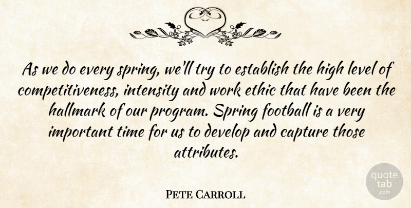 Pete Carroll Quote About Capture, Develop, Establish, Ethic, Football: As We Do Every Spring...