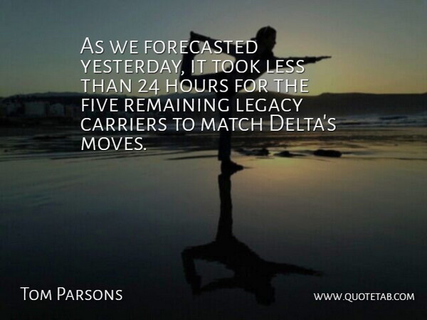 Tom Parsons Quote About Carriers, Five, Hours, Legacy, Less: As We Forecasted Yesterday It...