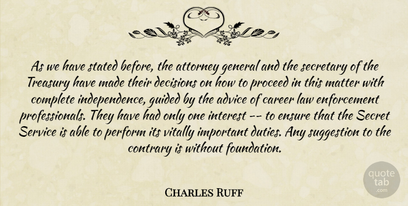 Charles Ruff Quote About Advice, Attorney, Career, Complete, Contrary: As We Have Stated Before...