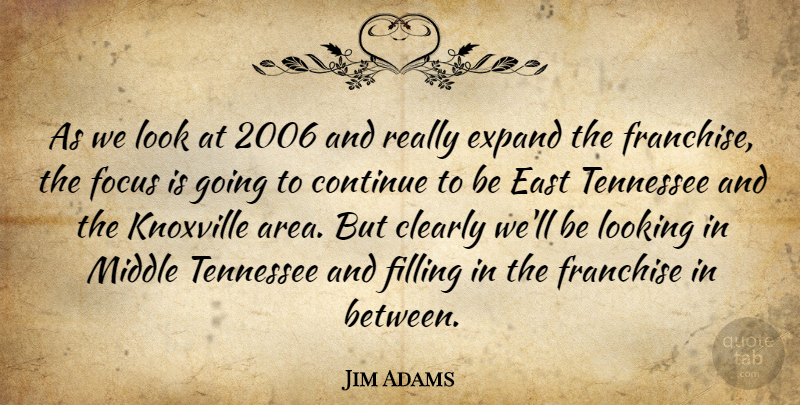 Jim Adams Quote About Clearly, Continue, East, Expand, Filling: As We Look At 2006...