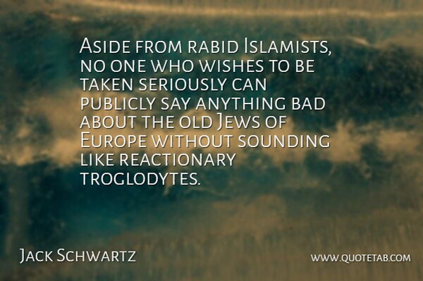 Jack Schwartz Quote About Aside, Bad, Jews, Publicly, Rabid: Aside From Rabid Islamists No...