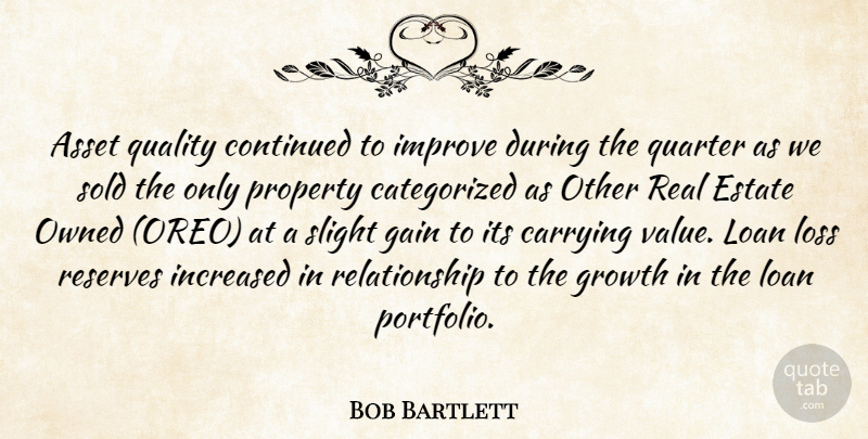 Bob Bartlett Quote About Asset, Carrying, Continued, Estate, Gain: Asset Quality Continued To Improve...