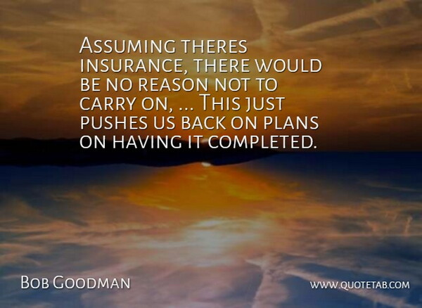Bob Goodman Quote About Assuming, Carry, Plans, Pushes, Reason: Assuming Theres Insurance There Would...