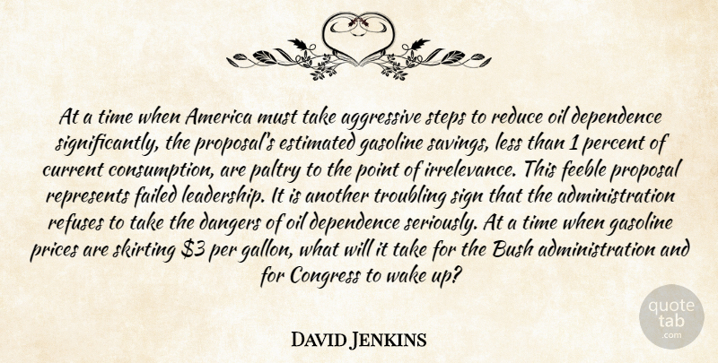 David Jenkins Quote About Aggressive, America, Bush, Congress, Current: At A Time When America...