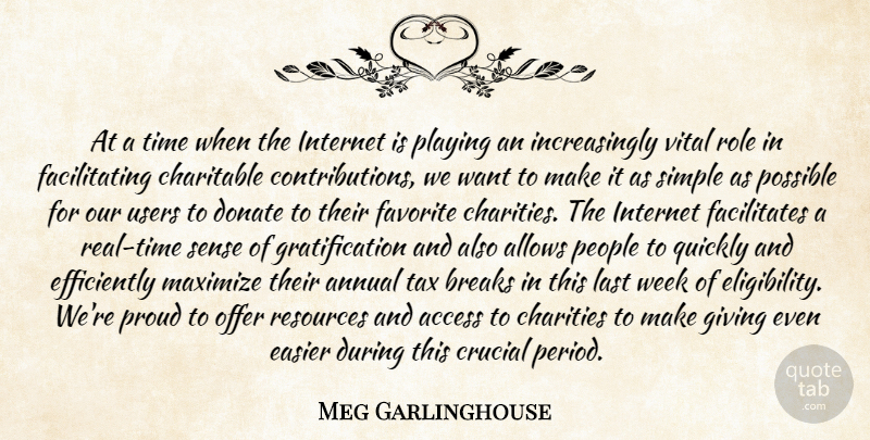 Meg Garlinghouse Quote About Access, Annual, Breaks, Charitable, Charities: At A Time When The...