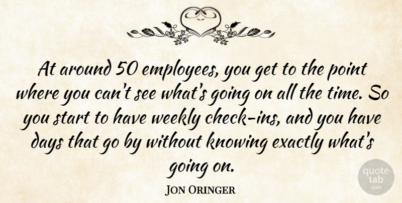 Jon Oringer Quote About Days, Exactly, Knowing, Point, Time: At Around 50 Employees You...