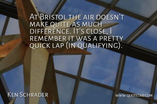 Ken Schrader Quote About Air, Bristol, Lap, Quick, Quite: At Bristol The Air Doesnt...