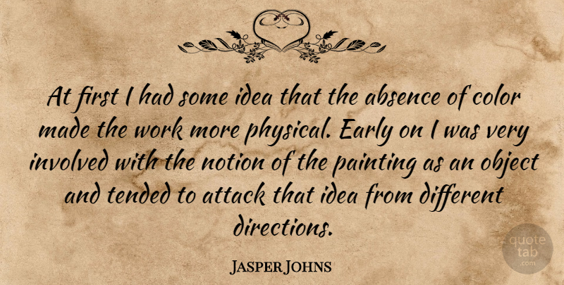 Jasper Johns Quote About Absence, Attack, Early, Involved, Notion: At First I Had Some...