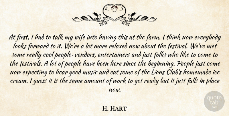 H. Hart Quote About Amount, Cool, Eat, Everybody, Expecting: At First I Had To...