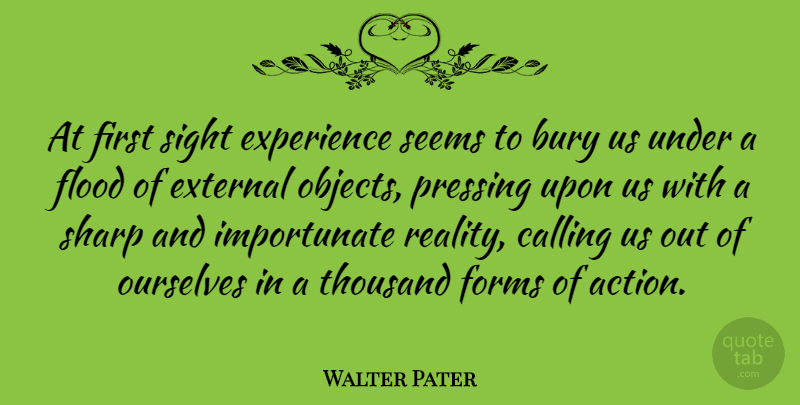 Walter Pater Quote About Reality, Sight, Calling: At First Sight Experience Seems...