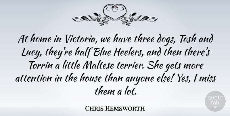 Chris Hemsworth Quote About Dog, Home, Blue: At Home In Victoria We...
