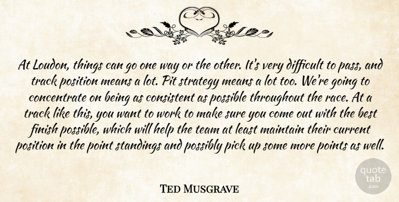 Ted Musgrave Quote About Best, Consistent, Current, Difficult, Finish: At Loudon Things Can Go...