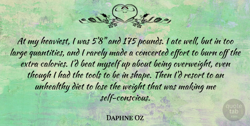 Daphne Oz Quote About Ate, Beat, Burn, Diet, Effort: At My Heaviest I Was...