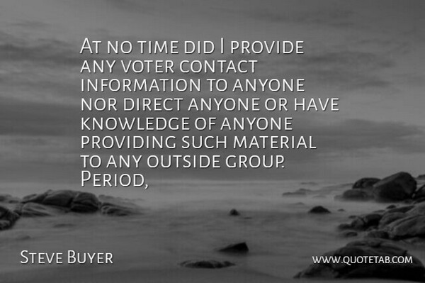 Steve Buyer Quote About Anyone, Contact, Direct, Information, Knowledge: At No Time Did I...