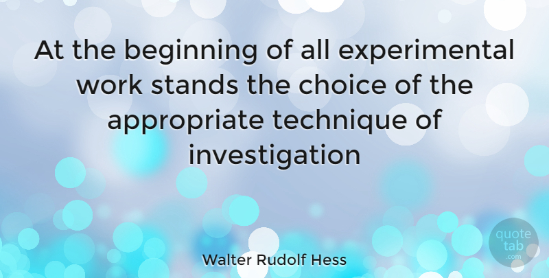 Walter Rudolf Hess Quote About Choices, Technique, Investigation: At The Beginning Of All...