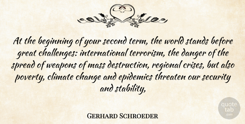 Gerhard Schroeder Quote About Beginning, Change, Climate, Danger, Great: At The Beginning Of Your...