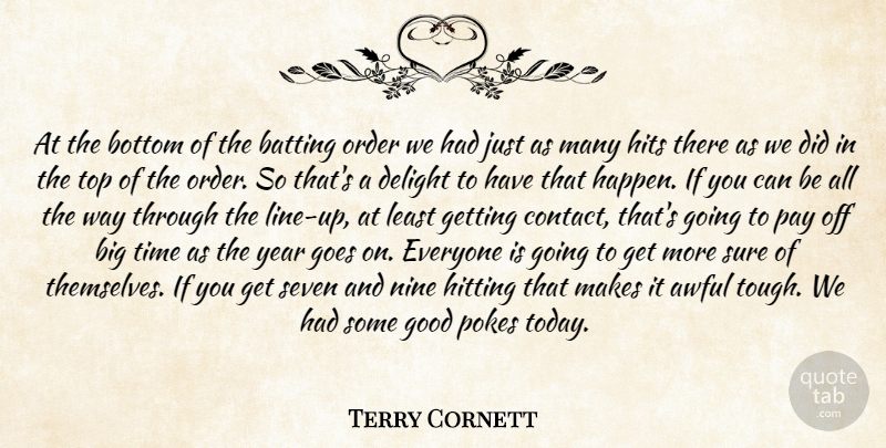 Terry Cornett Quote About Awful, Batting, Bottom, Delight, Goes: At The Bottom Of The...