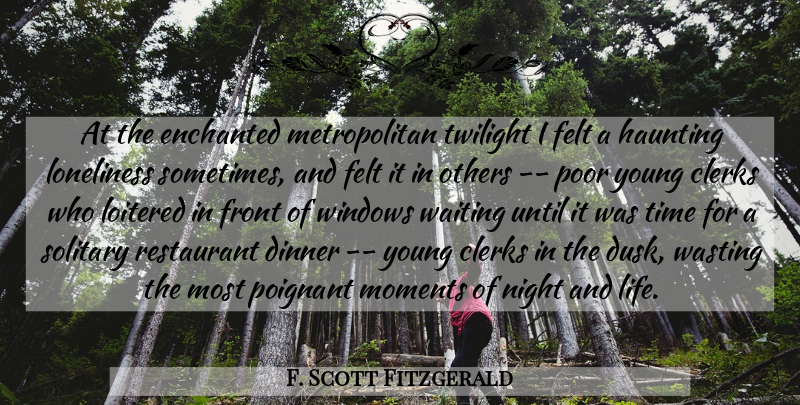 F. Scott Fitzgerald Quote About Loneliness, Twilight, Night: At The Enchanted Metropolitan Twilight...