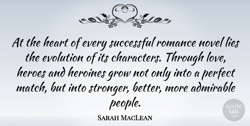 Sarah MacLean Quote About Admirable, Evolution, Grow, Heroes, Heroines: At The Heart Of Every...