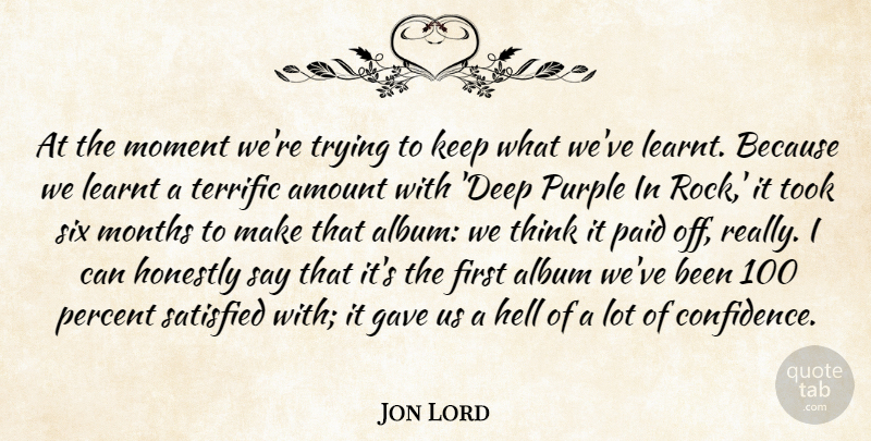 Jon Lord Quote About Album, Amount, Gave, Hell, Honestly: At The Moment Were Trying...