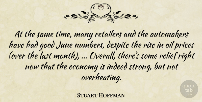 Stuart Hoffman Quote About Despite, Economy, Good, Indeed, June: At The Same Time Many...