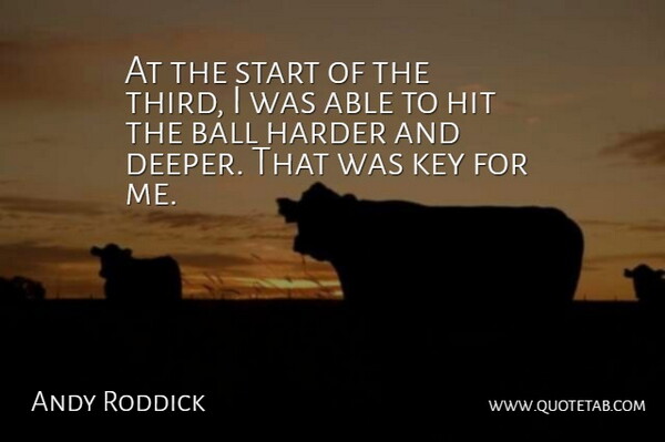 Andy Roddick Quote About Ball, Harder, Hit, Key, Start: At The Start Of The...