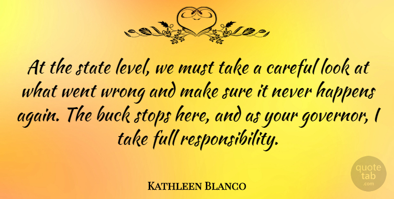 Kathleen Blanco Quote About Responsibility, Looks, Levels: At The State Level We...