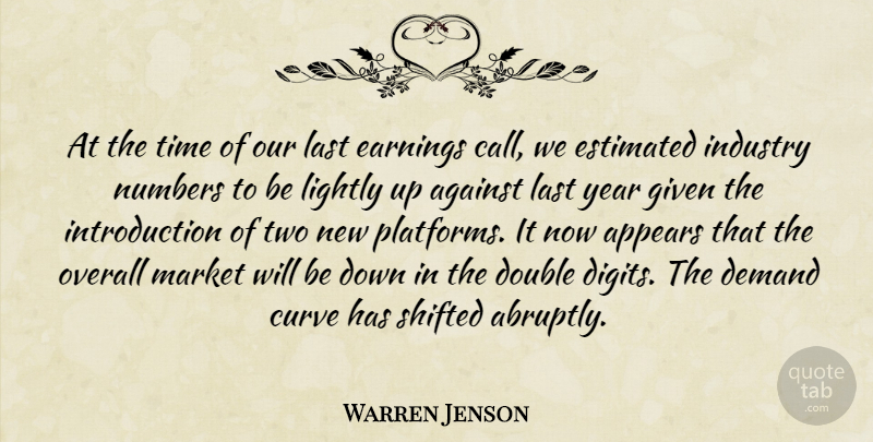 Warren Jenson Quote About Against, Appears, Curve, Demand, Double: At The Time Of Our...