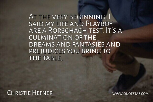 Christie Hefner Quote About Dream, Tables, Tests: At The Very Beginning I...
