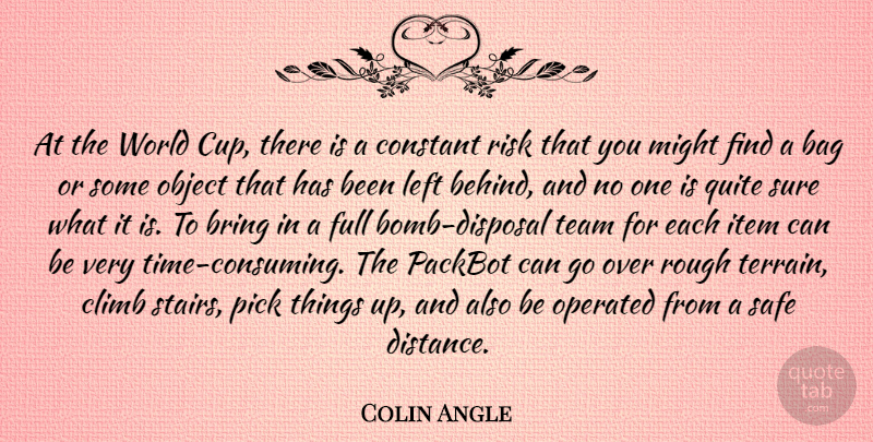 Colin Angle Quote About Distance, Team, Risk: At The World Cup There...