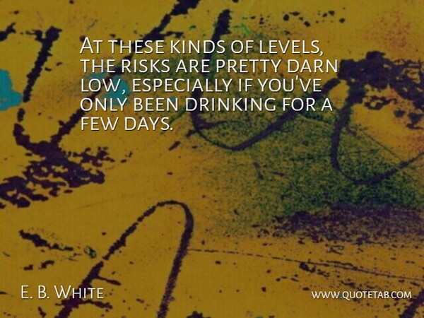 E. B. White Quote About Darn, Drinking, Few, Kinds, Risks: At These Kinds Of Levels...