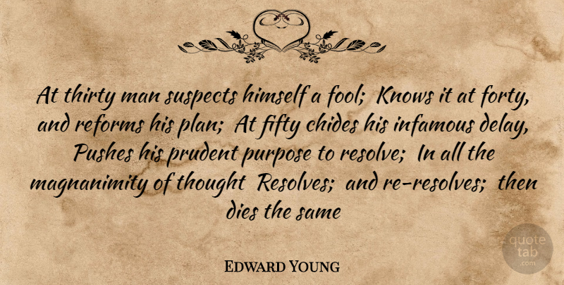 Edward Young Quote About Procrastination, Men, Fool: At Thirty Man Suspects Himself...