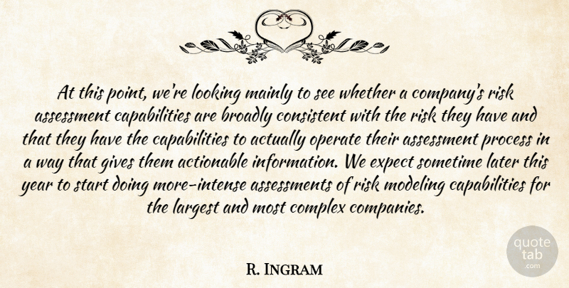 R. Ingram Quote About Assessment, Complex, Consistent, Expect, Gives: At This Point Were Looking...