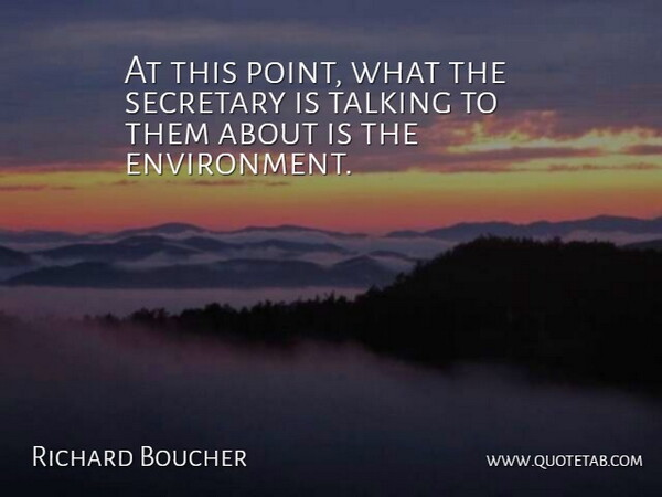 Richard Boucher Quote About Environment, Secretary, Talking: At This Point What The...