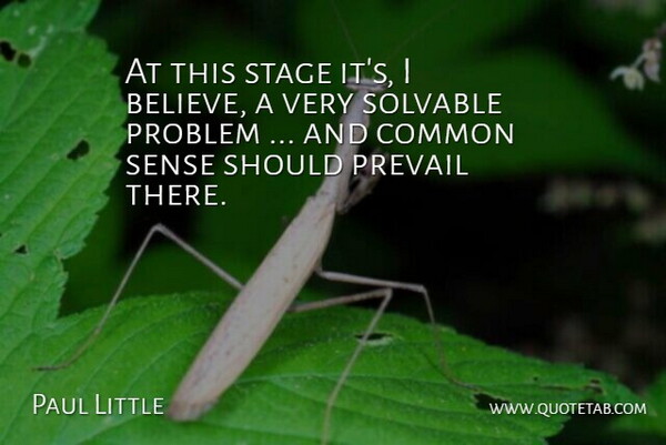 Paul Little Quote About Common, Common Sense, Prevail, Problem, Stage: At This Stage Its I...