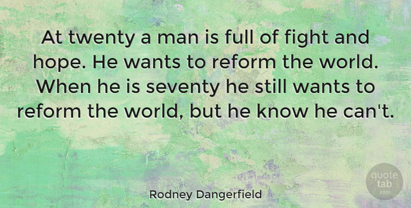Rodney Dangerfield Quote About Time, Fighting, Men: At Twenty A Man Is...
