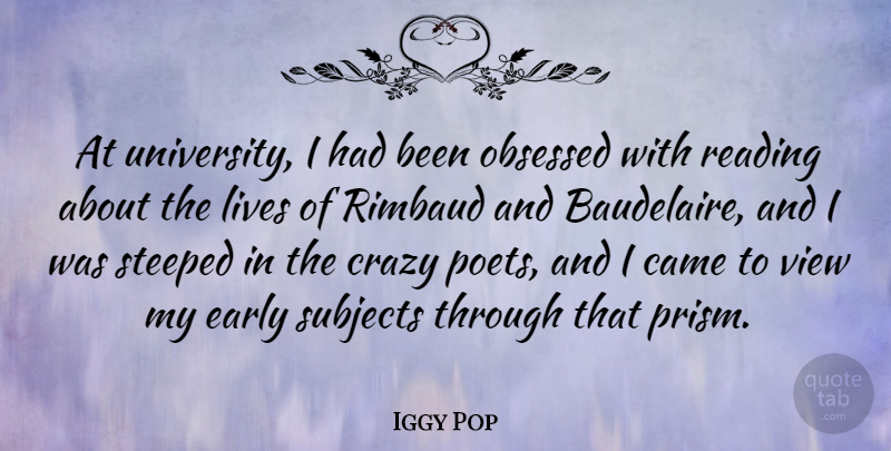 Iggy Pop Quote About Crazy, Reading, Views: At University I Had Been...
