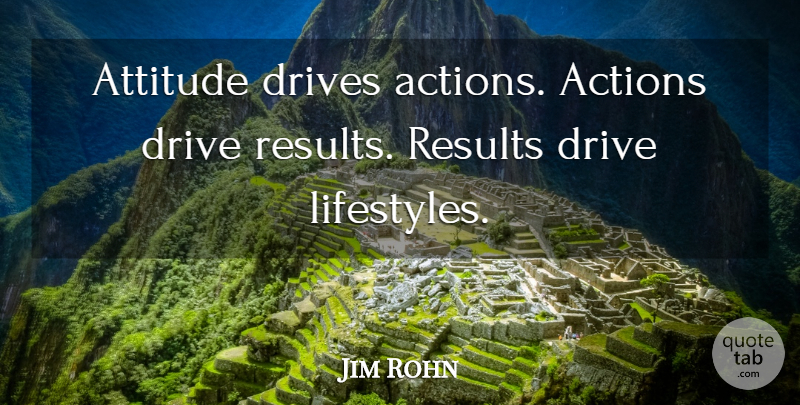 Jim Rohn Quote About Attitude, Action, Lifestyle: Attitude Drives Actions Actions Drive...