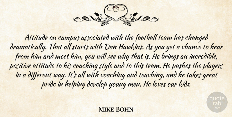 Mike Bohn Quote About Associated, Attitude, Brings, Campus, Chance: Attitude On Campus Associated With...