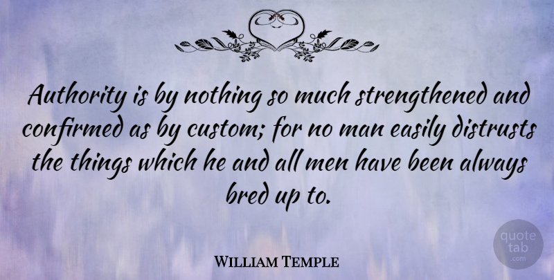 William Temple Quote About American Author, Bred, Easily, Man, Men: Authority Is By Nothing So...