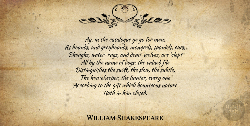 William Shakespeare Quote About Dog, Men, Names: Ay In The Catalogue Ye...